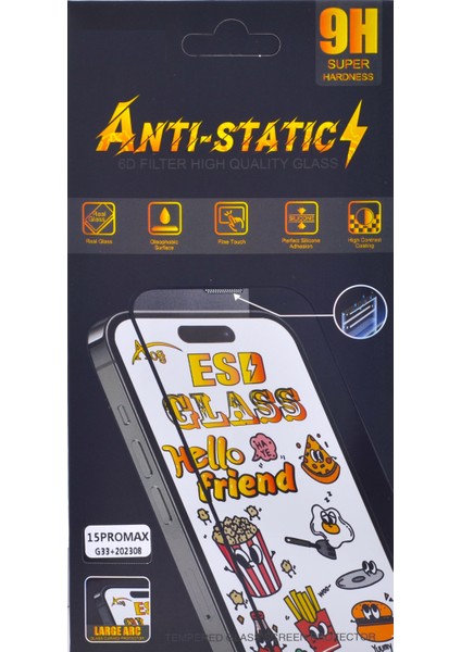 Anti Static Glass Ekran Koruyucu Apple iPhone 15 Pro Max Full Kaplayan Çizilmeyen