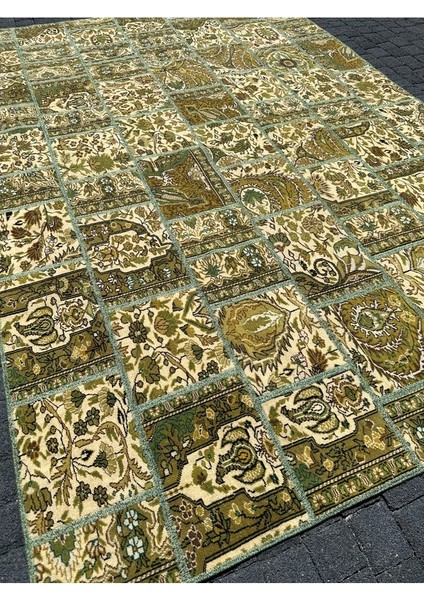 El Dokuma Bünyan Halısı Patchwork 185X260 Yeşil %100 Yün 5 M2 Halı ! Aob-79