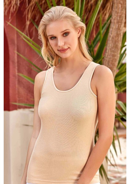 Pamuklu Geniş Askılı Ribana Ten Rengi Atleti 3 Adet