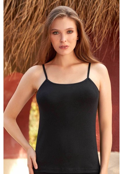 Pamuklu Ip Askılı Ribana Siyah Atleti 3 Adet