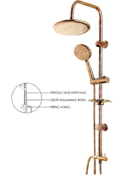 Bakır Duş Seti Bronz Duş Sistemi Batarya Dahil Komple Set Rose Bakır Duş Başlığı