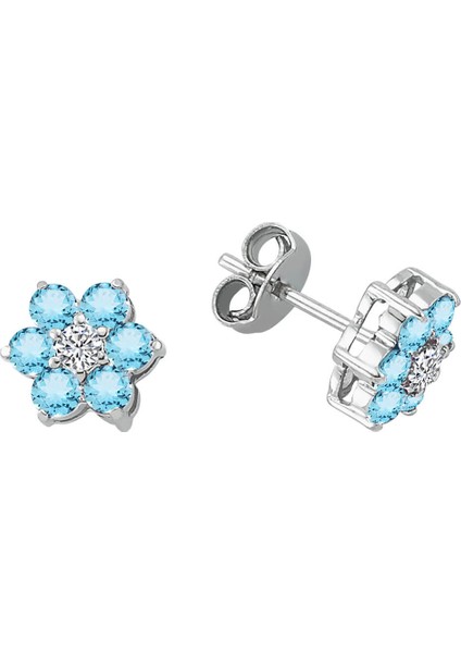 Pırlanta ve Sky Blue Topaz Taşlı Papatya Küpe 0417E0057