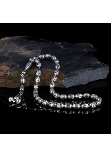 Tamamı 925 Ayar Gümüş Kalem Işleme Model Tesbih