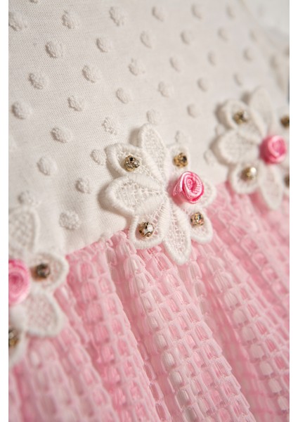 Kız Bebek Fisto Dantelli Elbise-Taytlı ve Çiçek Motif Detaylı Bebek Elbisesi fiyatları