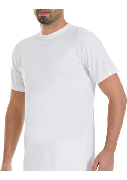 %100 Pamuklu Bisiklet Yaka Erkek Fanila Beyaz 3 Adet