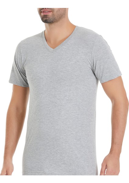%100 Pamuklu V Yaka Erkek Fanila Gri 2 Adet