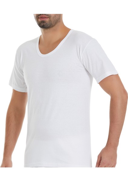 %100 Pamuklu Bisiklet Yaka Erkek Fanila Beyaz 6 Adet