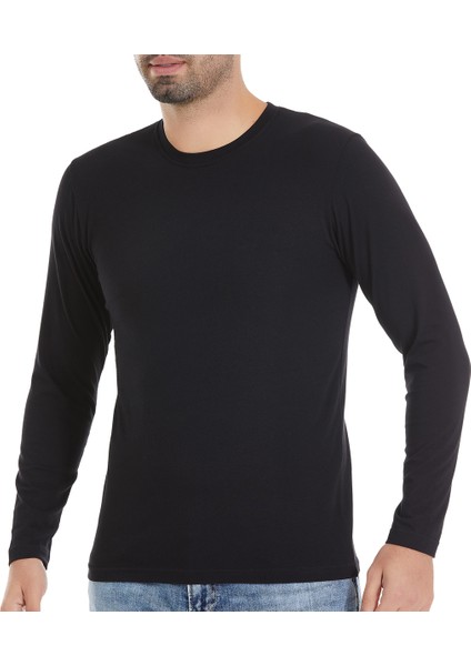 Likralı Pamuklu Uzun Kol Siyah Erkek T-Shirt
