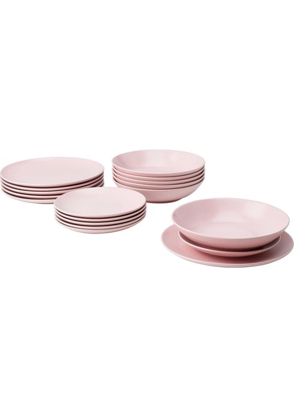 18 Parça Färgklar Yemek Takımı Meridyendukkan Mat Açık Pembe Renk Stoneware Set