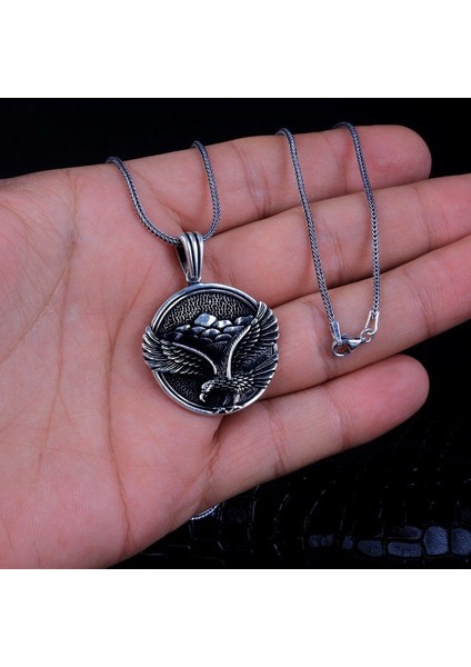 925 Ayar Gümüş Kartal Motifli Madalyon Kolye modelleri