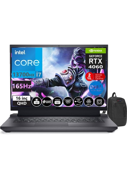 G16 7630 Intel Core I7 13700HX 32GB DDR5RAM 1tb SSD 8gb RTX4060 16 Inç 165HZ Qhd+ WINDOWS11HOME Taşınabilir Bilgisayar G7630240101014+WEBLEGELSINÇANTA