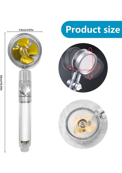 Duş Başlığı, Filtreli Pervane 360° Döner Yüksek Basınçlı Filtreli ve Durdurma Şalterli