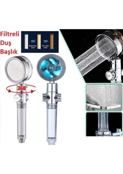 Duş Başlığı, Filtreli Pervane 360° Döner Yüksek Basınçlı Filtreli ve Durdurma Şalterli indirimleri