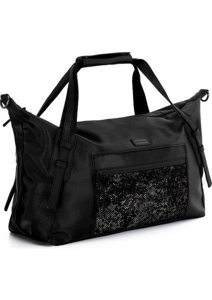Erkek Basic Seyahat Çantası Desenli Kanvas Kumaş Siyah 116024