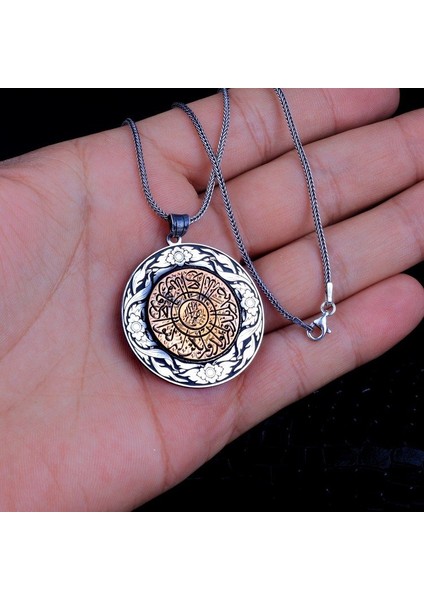 925 Ayar Gümüş Kalem Işleme Motif Ayetel Kursi Yazılı Kolye
