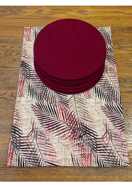 Tuğçe Demir Home Design Hasır Görünümlü Bordo Dal Desen Runner Supla Set modelleri