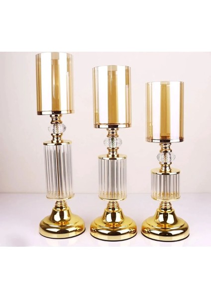Besthırdavat Ultra Lüks Kristal Taşlı Ayaklı Şamdan 3'lü Set