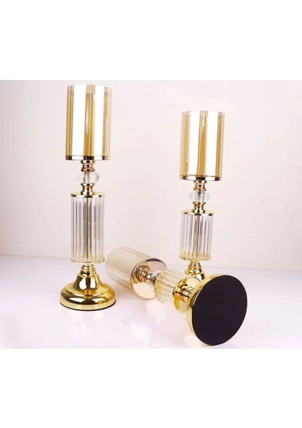 Besthırdavat Ultra Lüks Kristal Taşlı Ayaklı Şamdan 3'lü Set