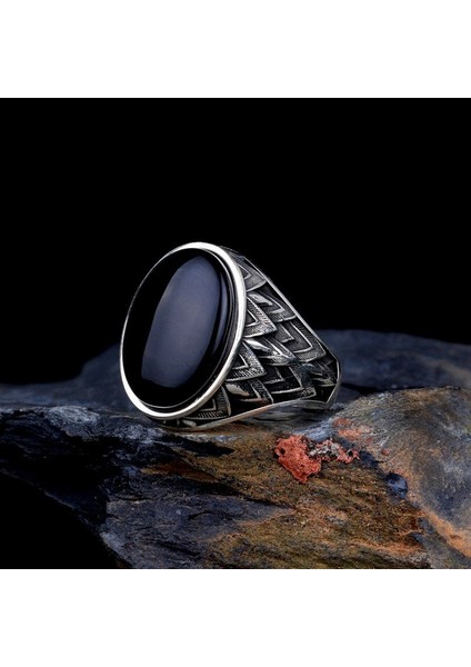 925 Ayar Gümüş Onix Taşlı Oval Model Erkek Yüzük fiyatları