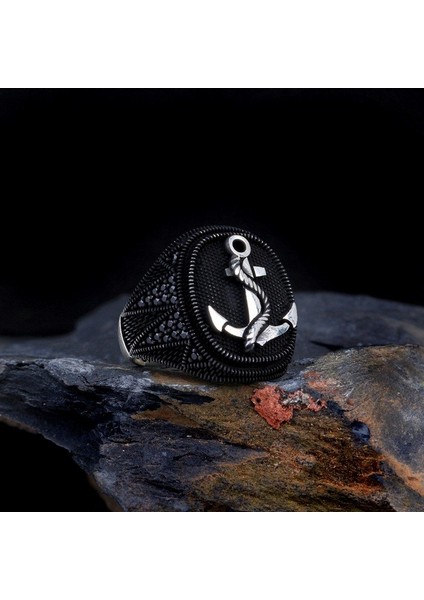 Mikro Taşlı Deniz Çapası Model 925 Ayar Gümüş Yüzük fiyatları