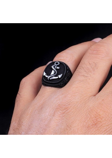 Mikro Taşlı Deniz Çapası Model 925 Ayar Gümüş Yüzük modelleri