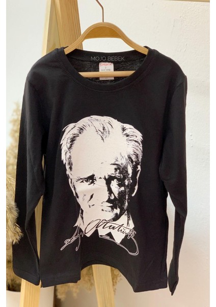 Mojo Unisex S, M, L, XL Atatürk Baskılı Uzun Kol T-shirt 021120 Siyah