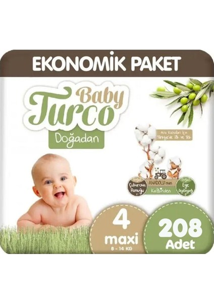 Doğadan Bebek Bezi 4 Numara Maxi Fırsat Paketi 52x4 208Adet.