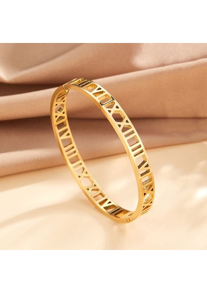 Roma Rakam Gold Kelepçe Çelik Bayan Bileklik EU14SR fiyatları