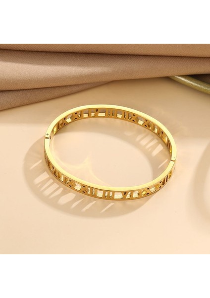 Roma Rakam Gold Kelepçe Çelik Bayan Bileklik EU14SR modelleri