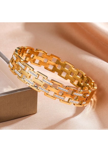 12 mm Gold Çelik Taşlı Bayan Kelepçe Bileklik EU17SR fiyatları