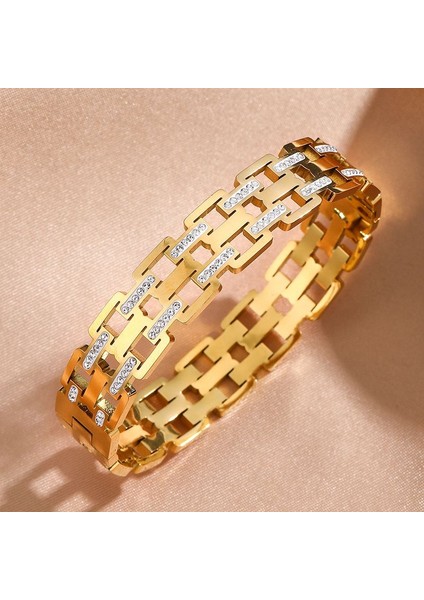 12 mm Gold Çelik Taşlı Bayan Kelepçe Bileklik EU17SR modelleri