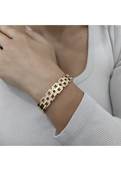 12 mm Gold Çelik Taşlı Bayan Kelepçe Bileklik EU17SR fırsatları
