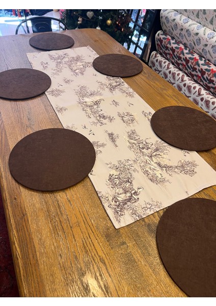 Tuğçe Demir Home Design Kahve Country Desen Runner Supla Set