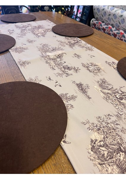 Tuğçe Demir Home Design Kahve Country Desen Runner Supla Set