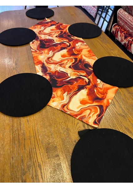 Tuğçe Demir Home Design Kahve Epoksi Desen Runner Supla Set