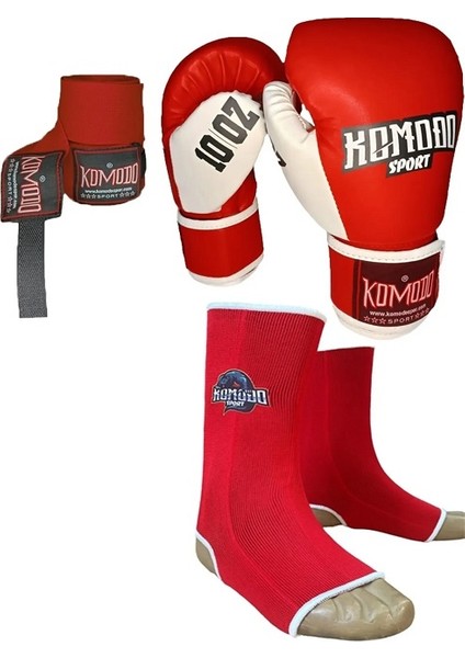 Boks Eldiveni 10 Oz/kick Boks,muay Thai Ayak Bilek Çorap/3,5 Metre Boks Bandajı 3 Lü Set