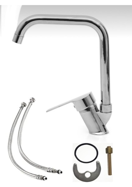 Kare Borulu Mutfak Eviye Bataryası Musluğu Çift Su Girişli modelleri