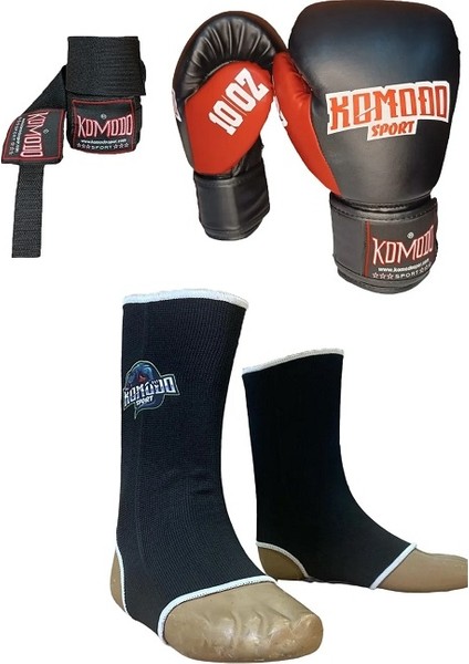 Boks Eldiveni 10 Oz/kick Boks,muay Thai Ayak Bilek Çorap/3,5 Metre Boks Bandajı 3 Lü Set