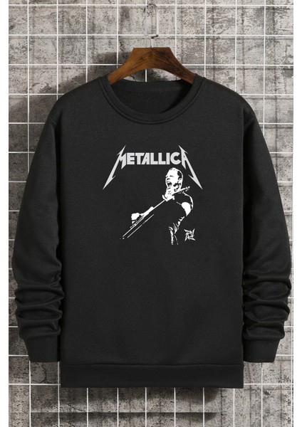 Metalica Baskılı Bisiklet Yaka Sweatshirt