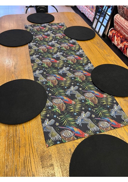 Tuğçe Demir Home Design Nakış Papağan Desen Runner Supla Set
