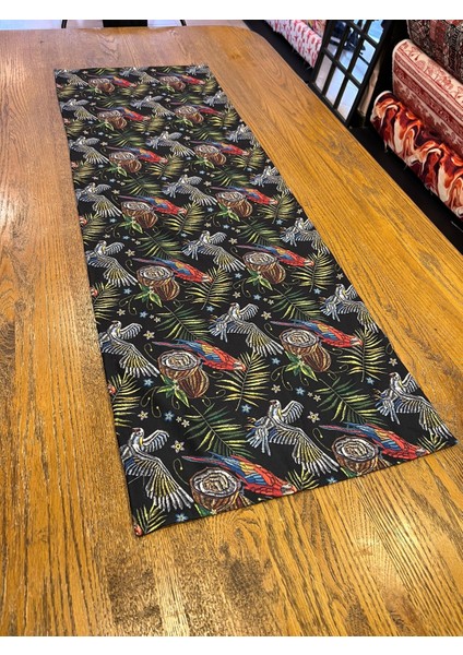 Tuğçe Demir Home Design Nakış Papağan Desen Runner Supla Set