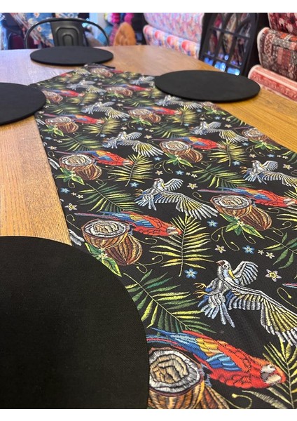Tuğçe Demir Home Design Nakış Papağan Desen Runner Supla Set