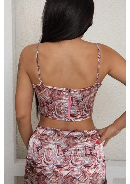 Özel Dijital Baskı Pembe Crop indirimleri