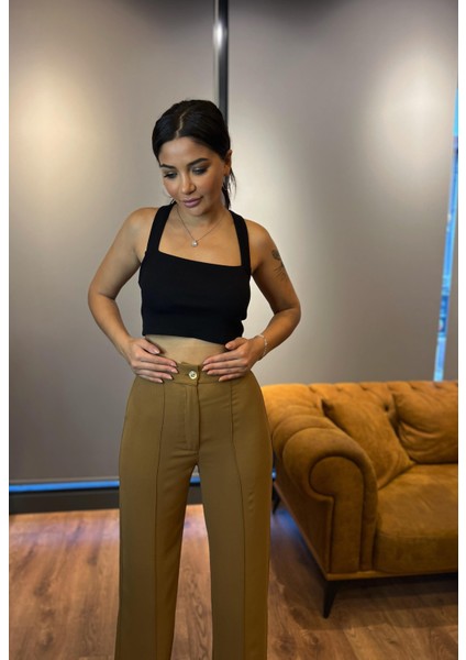 Yüksek Bel Açık Kahve Krep Kumaş Palazzo Pantolon fiyatları