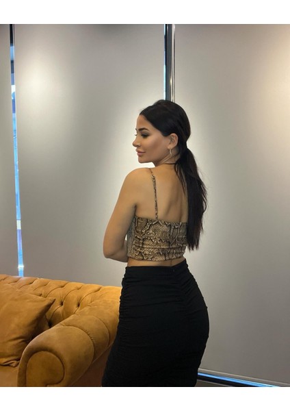 Yüksek Bel Lastik Büzgü Lüx Krep Siyah Renk Etek fırsatları