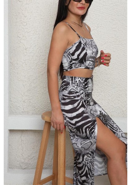 Siyah Özel Dijital Baskı Leopar Crop fiyatları