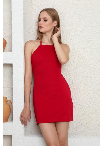 Çapraz Sırt Detaylı Kısa Kırmızı Kadın Elbise fiyatları