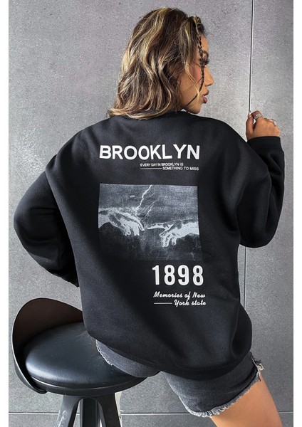 1898 Baskılı Bisiklet Yaka Sweatshirt