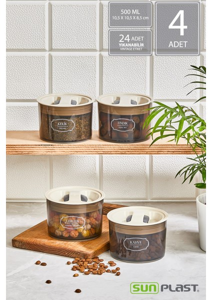 4'lü Saklama Kabı Seti - Sızdırmaz Ergonomik Kilitli Kapaklı - Antrasit Erzak Kabı - 500ML