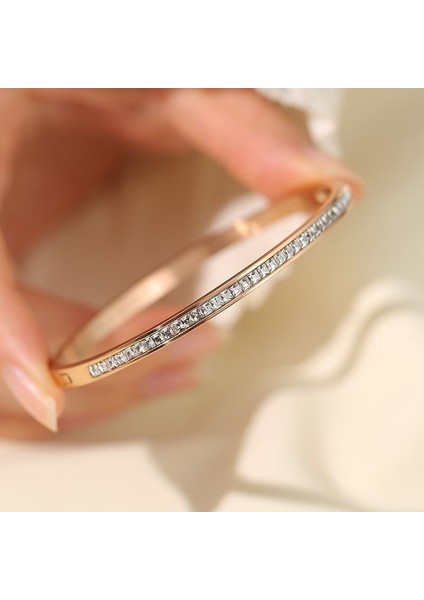 4 mm Gold Çelik Taşlı Bayan Kelepçe Bileklik EU11SR